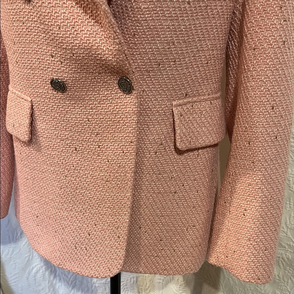 Mina Self Pink and Gold Speckled Double-Breasted Blazer, size medium - Picture 6 of 13